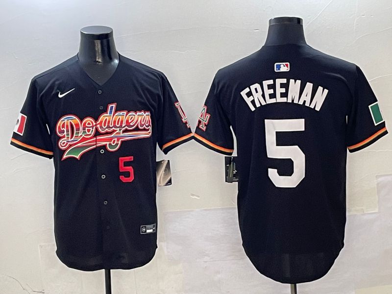 Men Los Angeles Dodgers 5 Freeman Black rainbow Nike 2025 MLB Jersey style 2